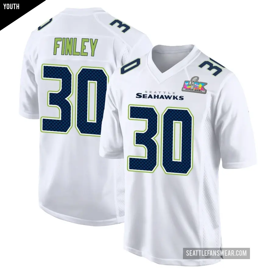 Youth Seattle Seahawks ＃30 AJ Finley White Game Tundra Fashion Super Bowl LX Patch Jersey