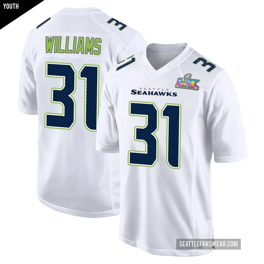 Youth Seattle Seahawks ＃31 TaMerik Williams White Game Tundra Fashion Super Bowl LX Patch Jersey