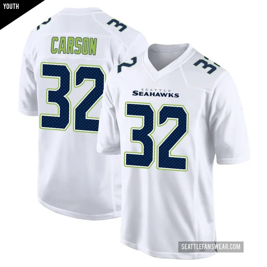 Youth Seattle Seahawks ＃32 Chris Carson White Game Tundra Fashion Jersey