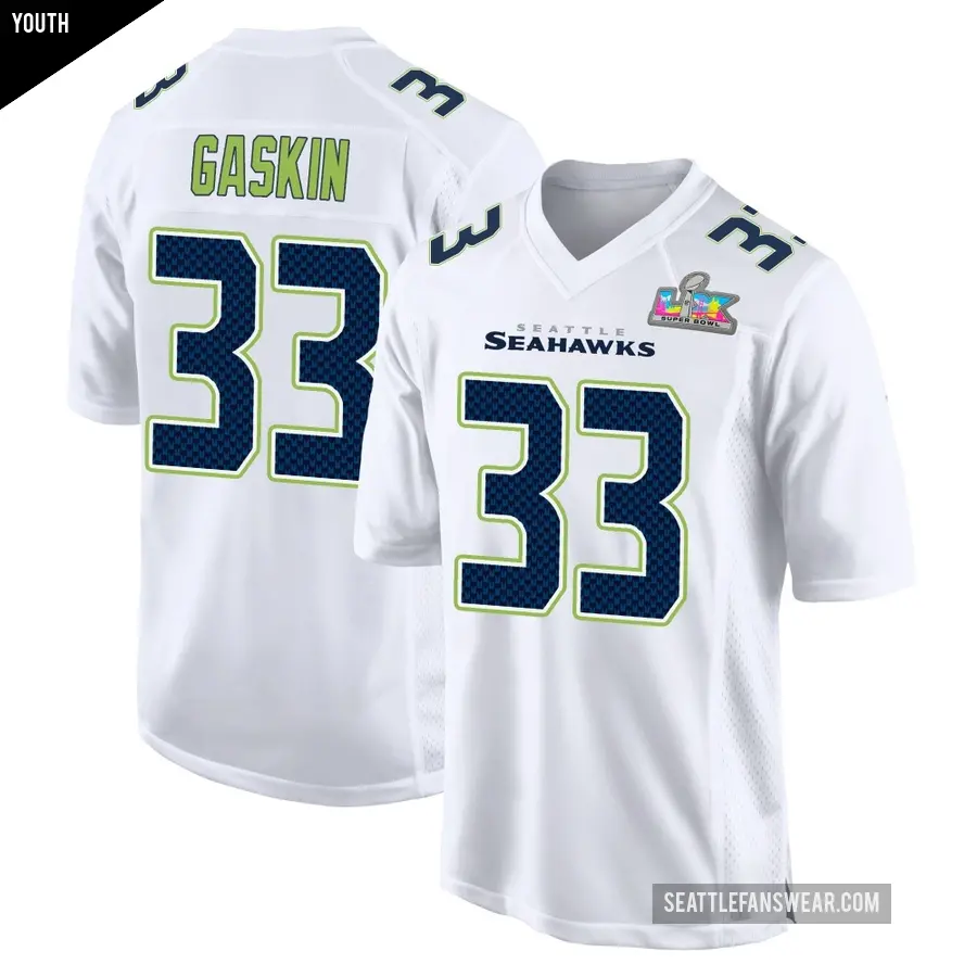 Youth Seattle Seahawks ＃33 Myles Gaskin White Game Tundra Fashion Super Bowl LX Patch Jersey