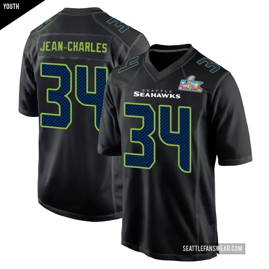 Youth Seattle Seahawks ＃34 Shemar Jean-Charles Black Game Carbon Fashion Super Bowl LX Patch Jersey