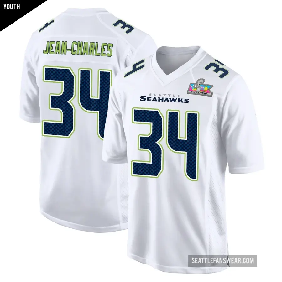 Youth Seattle Seahawks ＃34 Shemar Jean-Charles White Game Tundra Fashion Super Bowl LX Patch Jersey