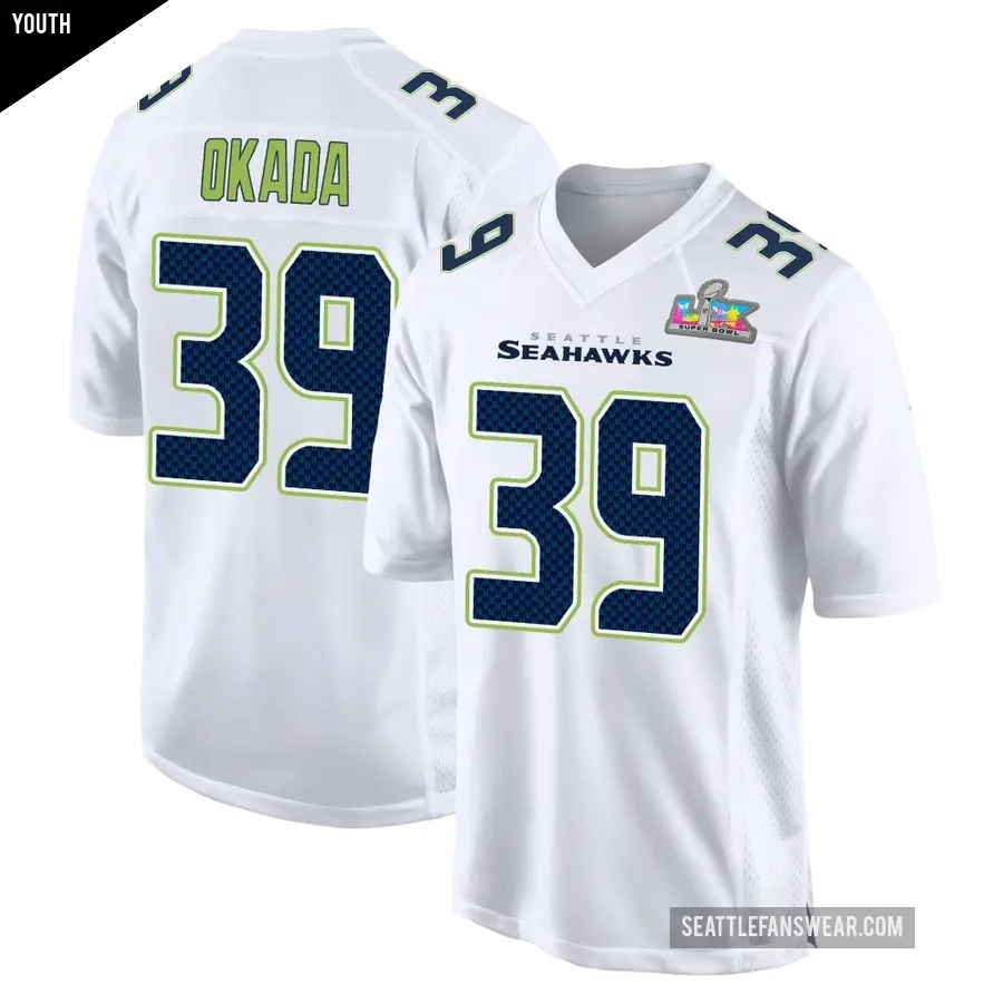 Youth Seattle Seahawks ＃39 Ty Okada White Game Tundra Fashion Super Bowl LX Patch Jersey