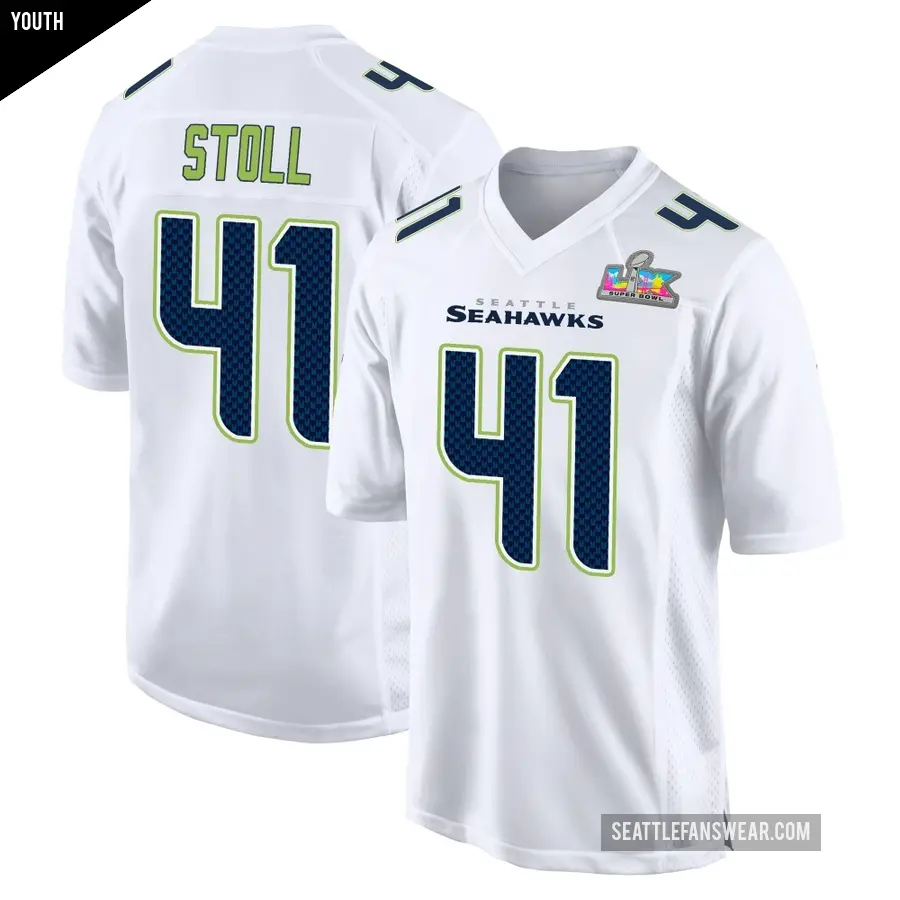 Youth Seattle Seahawks ＃41 Chris Stoll White Game Tundra Fashion Super Bowl LX Patch Jersey