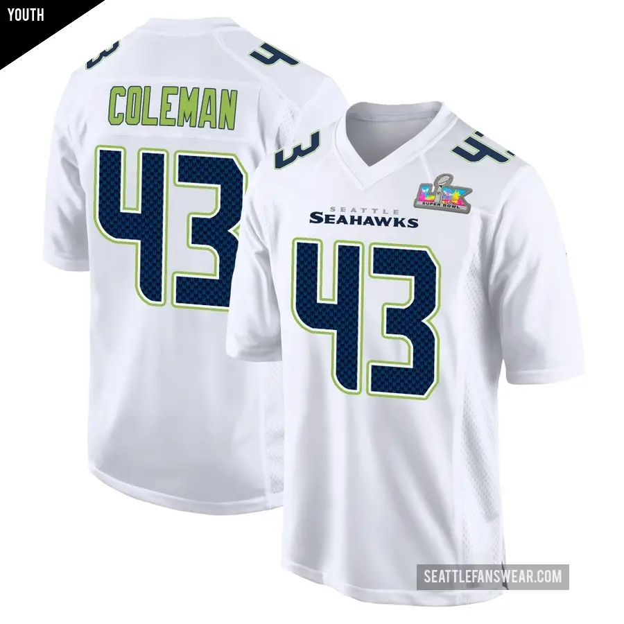 Youth Seattle Seahawks ＃43 Seth Coleman White Game Tundra Fashion Super Bowl LX Patch Jersey