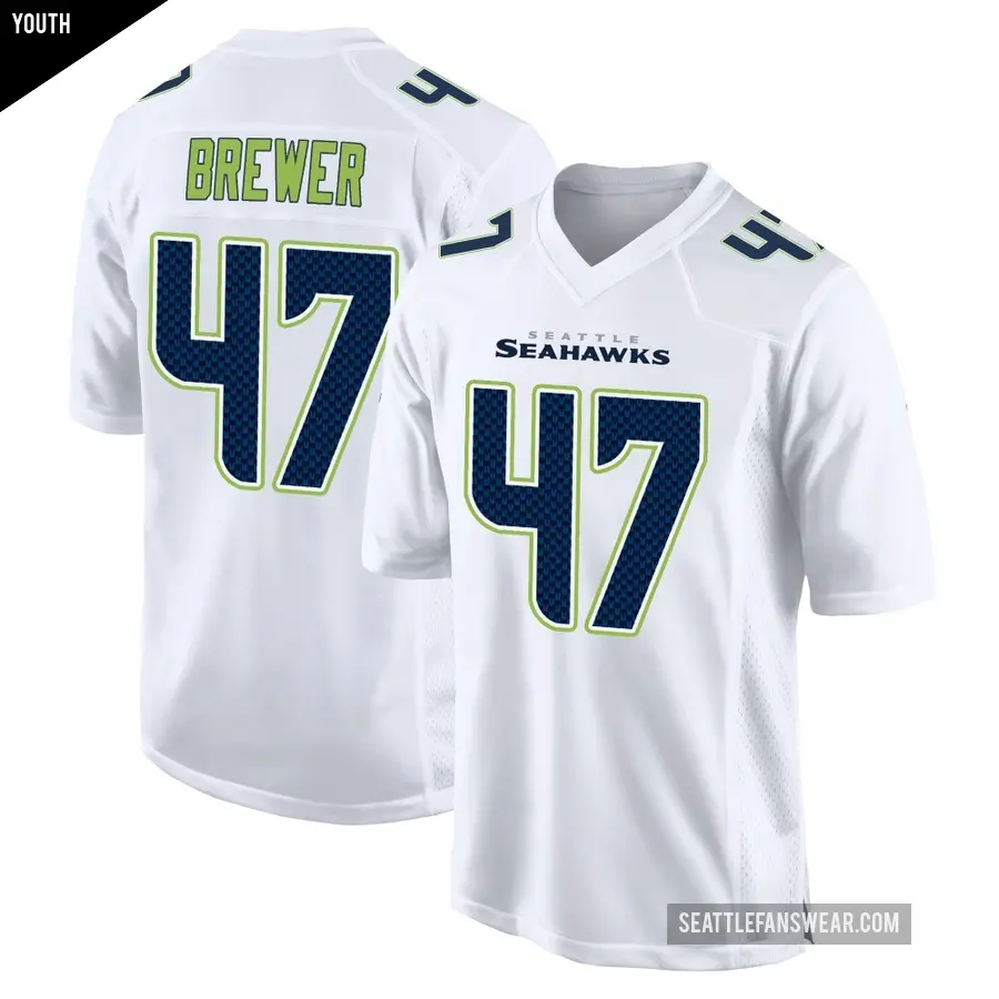 Youth Seattle Seahawks ＃47 Cade Brewer White Game Tundra Fashion Jersey