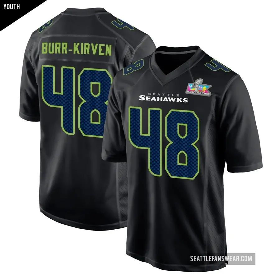 Youth Seattle Seahawks ＃48 Ben Burr-Kirven Black Game Carbon Fashion Super Bowl LX Patch Jersey