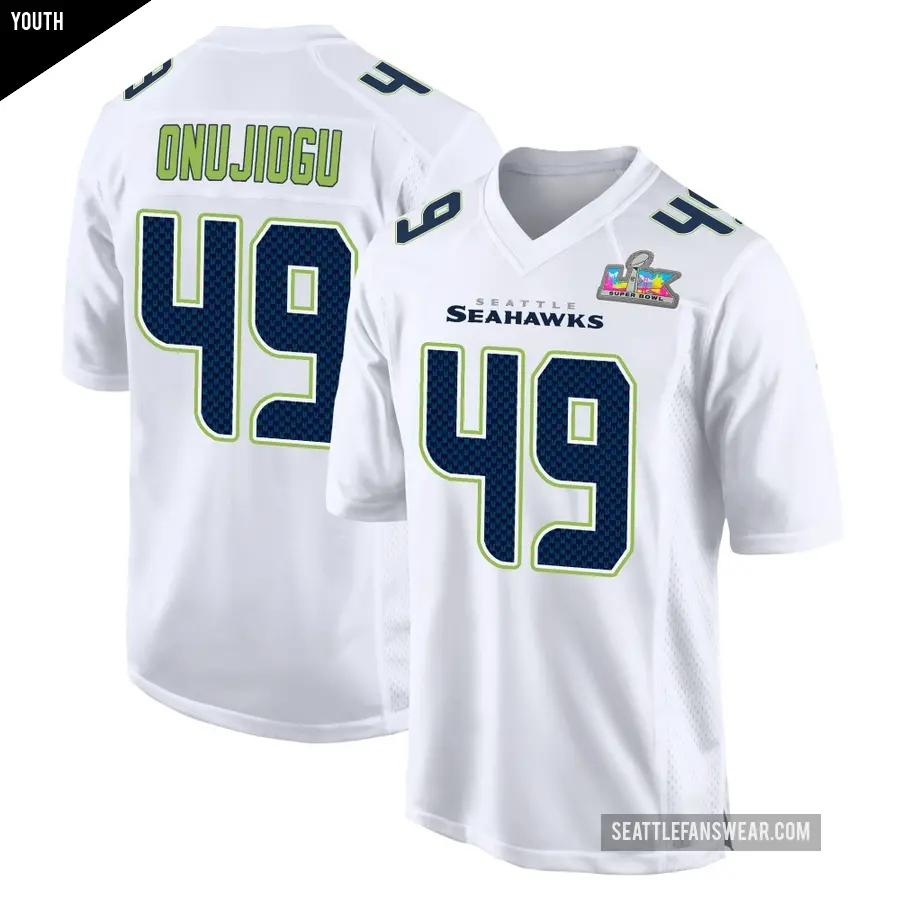 Youth Seattle Seahawks ＃49 Joshua Onujiogu White Game Tundra Fashion Super Bowl LX Patch Jersey