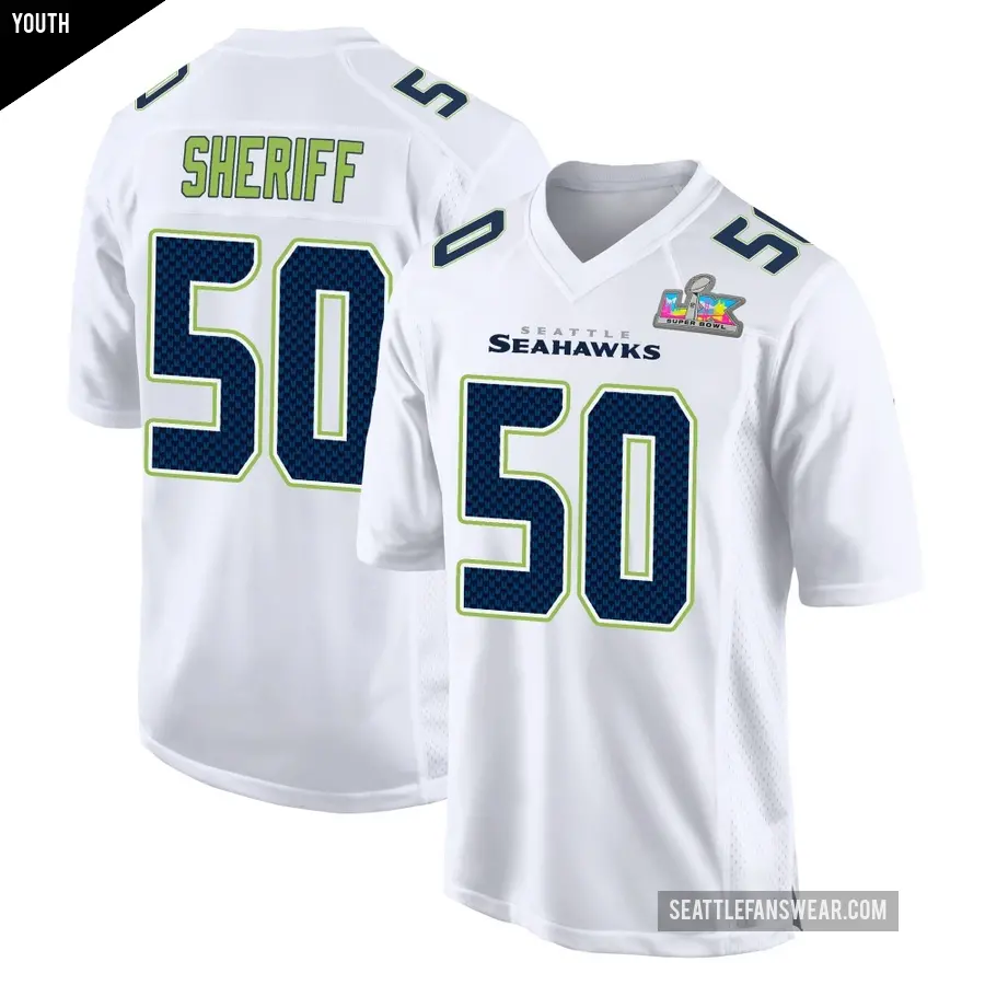 Youth Seattle Seahawks ＃50 Jamie Sheriff White Game Tundra Fashion Super Bowl LX Patch Jersey