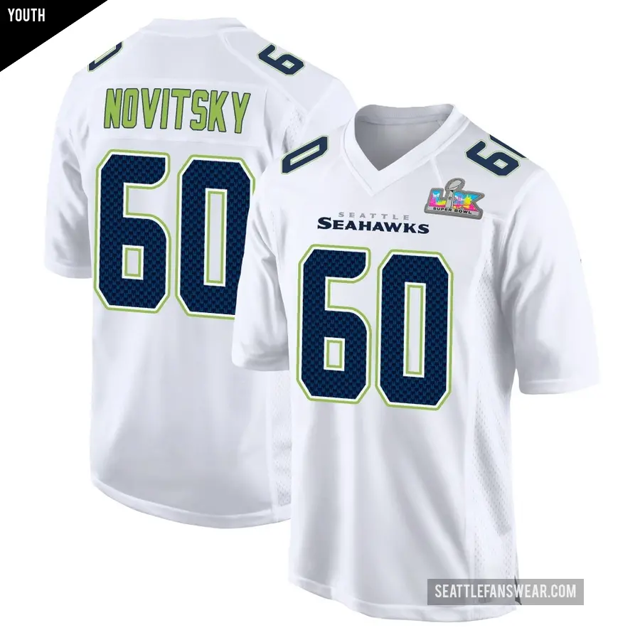 Youth Seattle Seahawks ＃60 Michael Novitsky White Game Tundra Fashion Super Bowl LX Patch Jersey