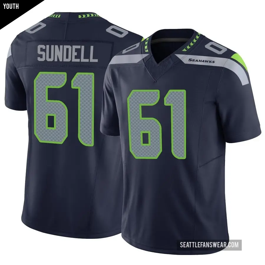 Youth Seattle Seahawks ＃61 Jalen Sundell Navy Limited Vapor F.U.S.E. Jersey