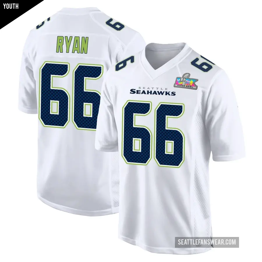 Youth Seattle Seahawks ＃66 Liam Ryan White Game Tundra Fashion Super Bowl LX Patch Jersey