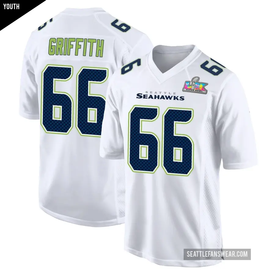 Youth Seattle Seahawks ＃66 Thor Griffith White Game Tundra Fashion Super Bowl LX Patch Jersey