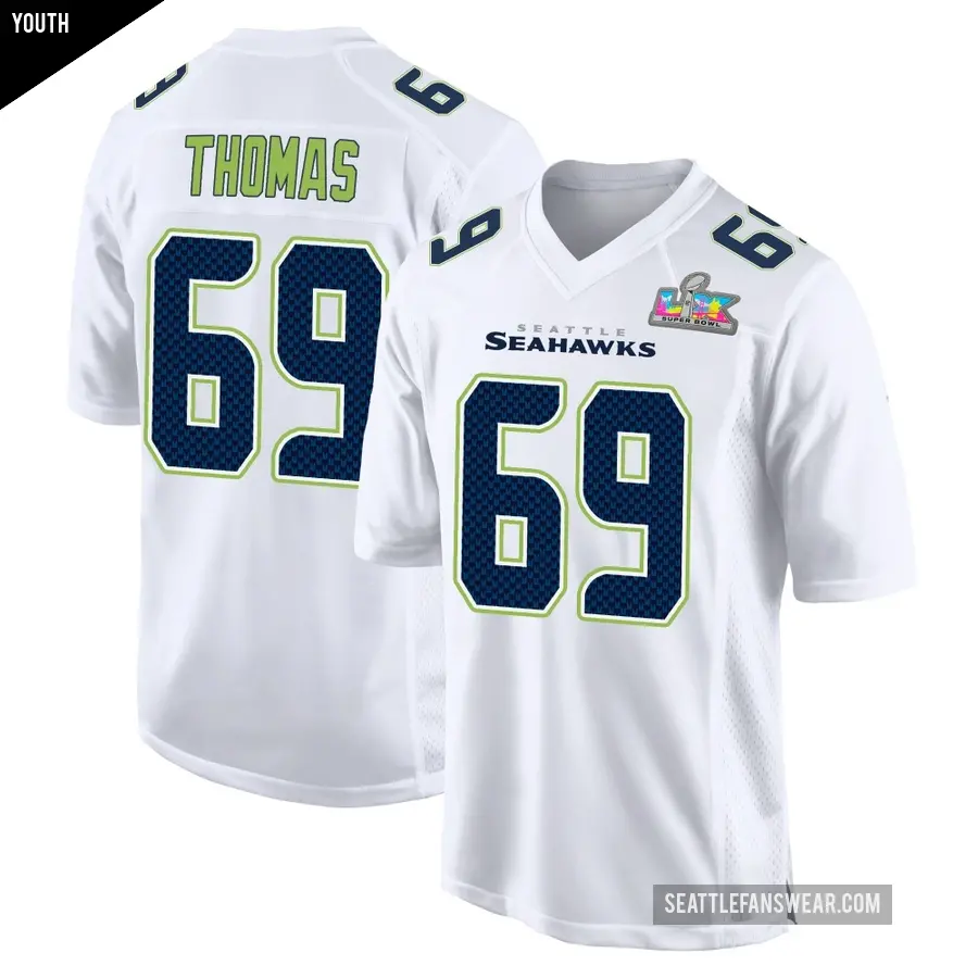 Youth Seattle Seahawks ＃69 Bubba Thomas White Game Tundra Fashion Super Bowl LX Patch Jersey
