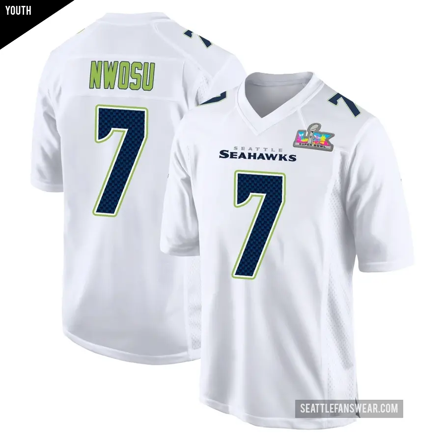 Youth Seattle Seahawks ＃7 Uchenna Nwosu White Game Tundra Fashion Super Bowl LX Patch Jersey