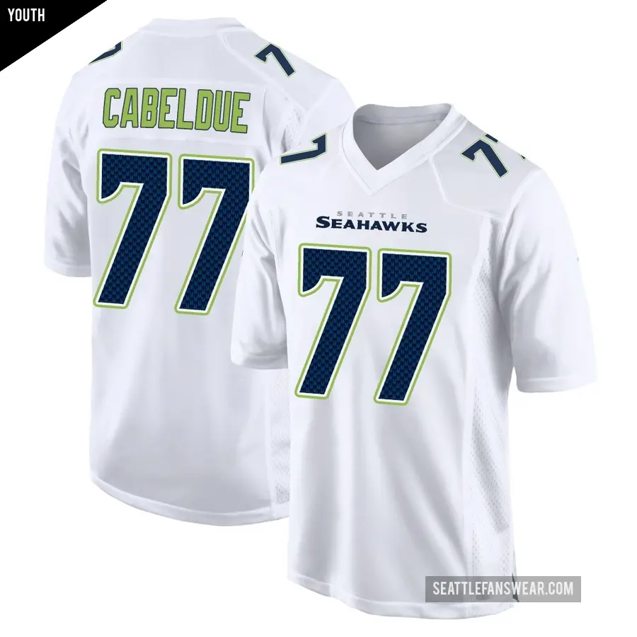 Youth Seattle Seahawks ＃77 Bryce Cabeldue White Game Tundra Fashion Jersey