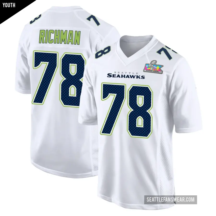 Youth Seattle Seahawks ＃78 Mason Richman White Game Tundra Fashion Super Bowl LX Patch Jersey