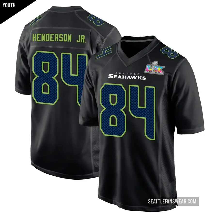 Youth Seattle Seahawks ＃84 Emmanuel Henderson Jr. Black Game Carbon Fashion Super Bowl LX Patch Jersey
