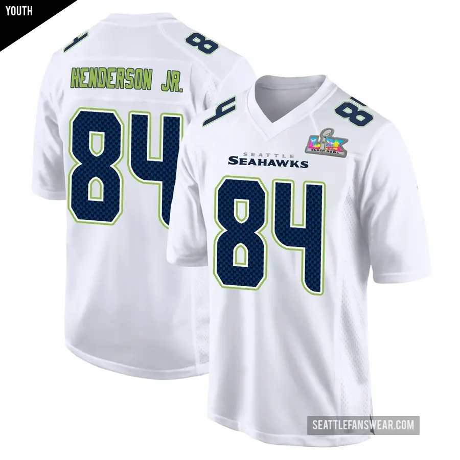 Youth Seattle Seahawks ＃84 Emmanuel Henderson Jr. White Game Tundra Fashion Super Bowl LX Patch Jersey