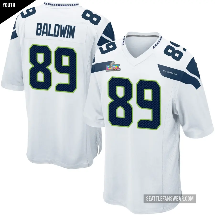 Youth Seattle Seahawks ＃89 Doug Baldwin White Game Super Bowl LX Patch Jersey