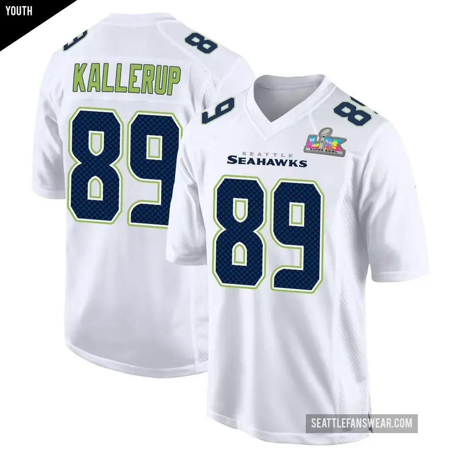 Youth Seattle Seahawks ＃89 Nick Kallerup White Game Tundra Fashion Super Bowl LX Patch Jersey