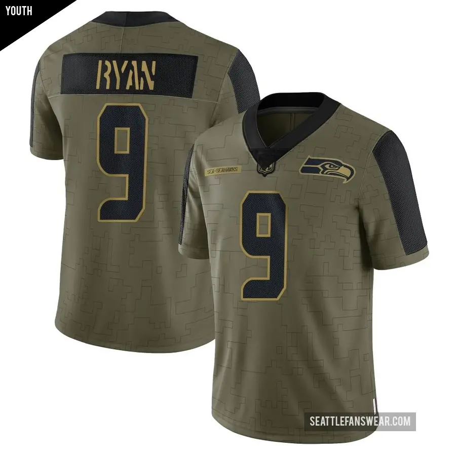 Youth Seattle Seahawks ＃9 Jon Ryan Olive Limited 2021 Salute To Service Jersey