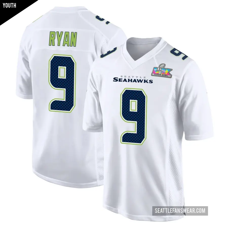 Youth Seattle Seahawks ＃9 Jon Ryan White Game Tundra Fashion Super Bowl LX Patch Jersey