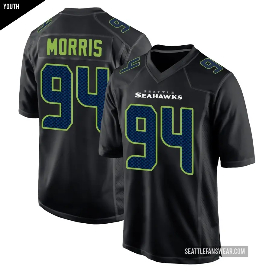 Youth Seattle Seahawks ＃94 Mike Morris Black Game Carbon Fashion Jersey