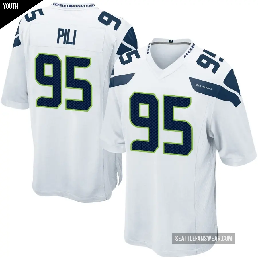 Youth Seattle Seahawks ＃95 Brandon Pili White Game Jersey