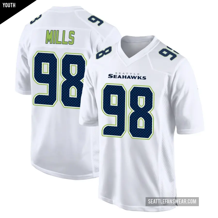 Youth Seattle Seahawks ＃98 Rylie Mills White Game Tundra Fashion Jersey